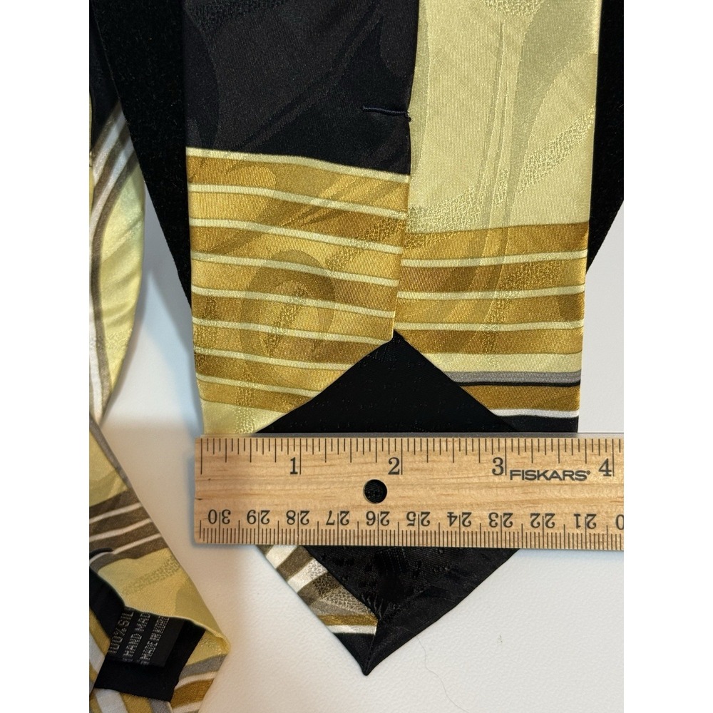 Dino Bassi Vintage Silk Tie Geometric Art Deco Gold Black Yellow 90s Y2K Korea - Picture 4 of 6